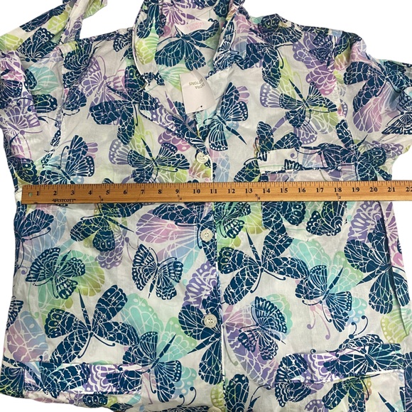 Victoria’s Secret Medium Butterfly Pattern Button Down Pajama Top Pocket Mature - Picture 10 of 12